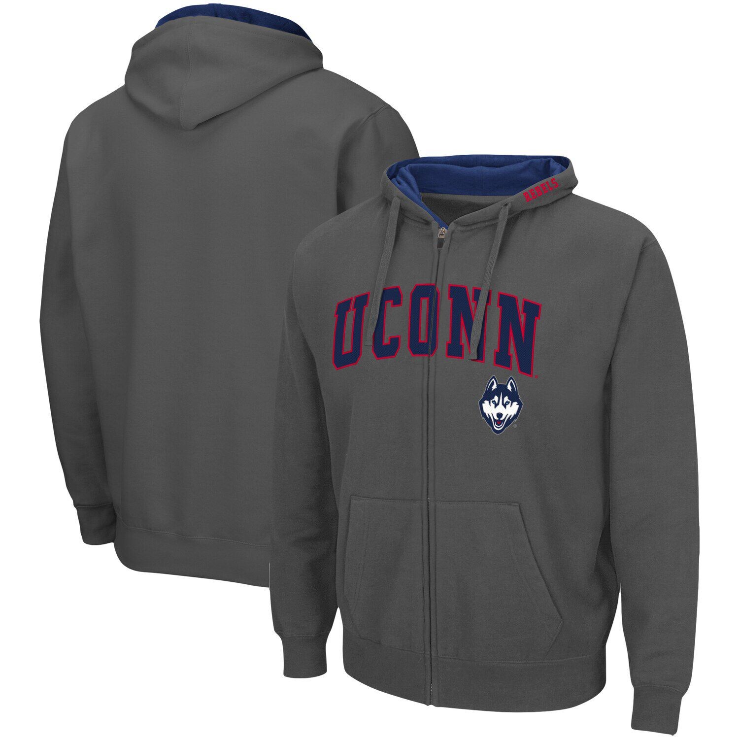 

Мужская темно-серая толстовка с молнией во всю длину UConn Huskies Arch & Logo 3.0 Colosseum, Серый