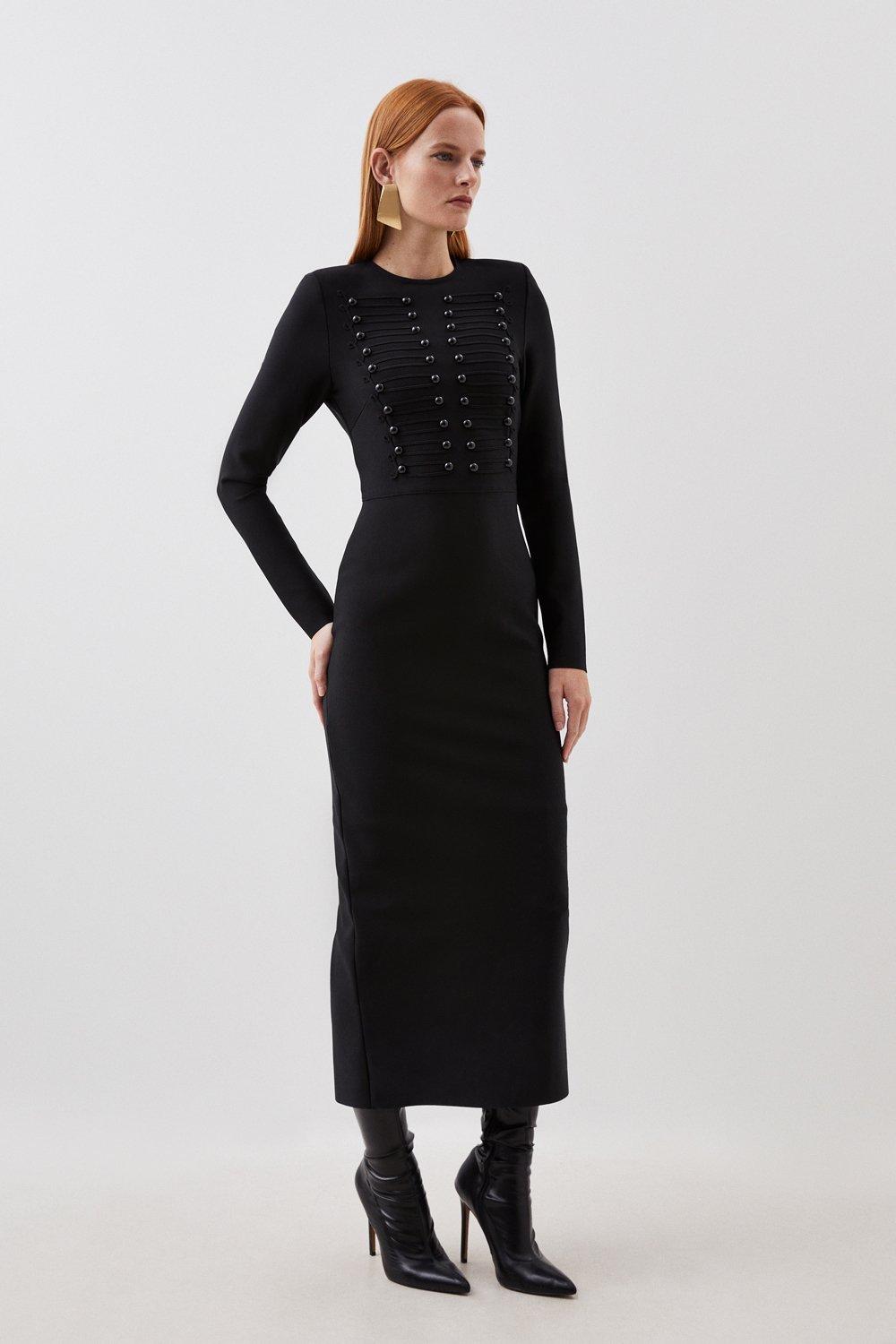 цена Вязаное платье макси с повязкой в ​​стиле милитари Karen Millen, черный