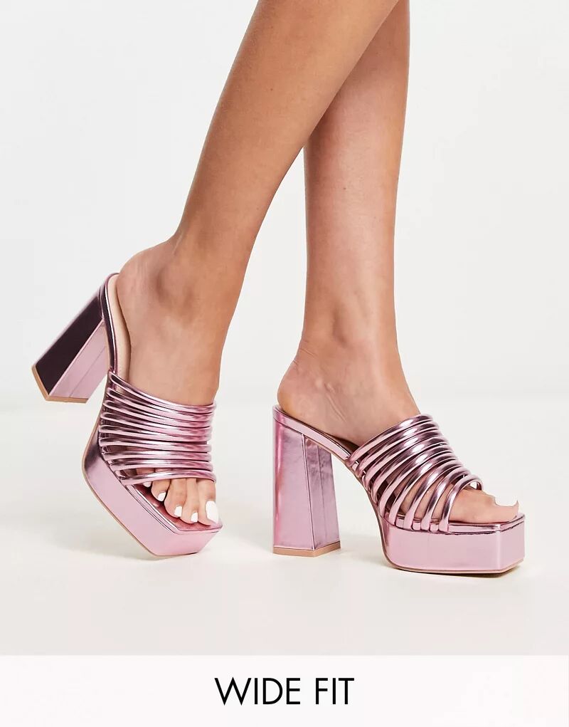 Туфли-мюли Stella розового металлика RAID Wide Fit с подошвой на платформе, широкого кроя
