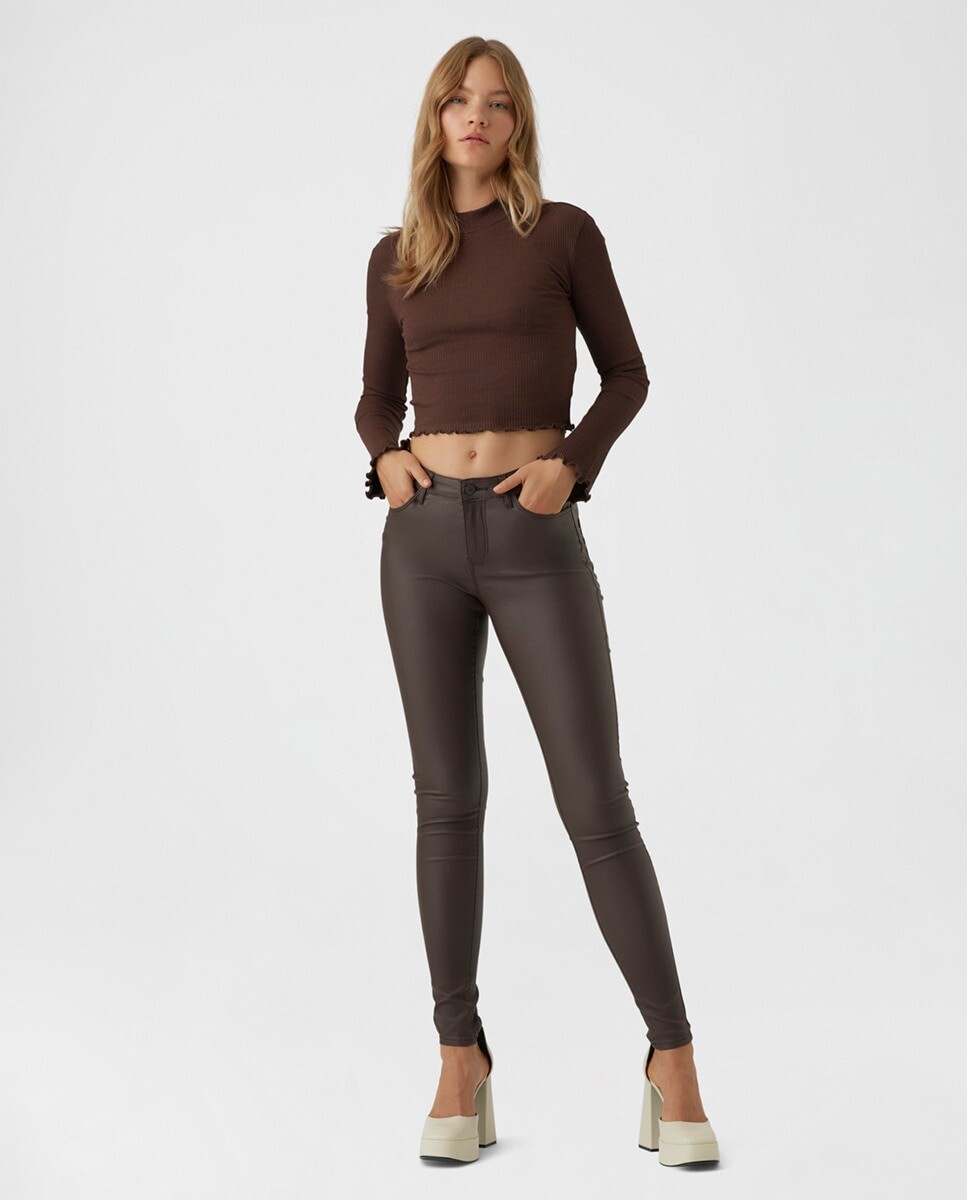 

Женские вощеные узкие брюки Vero Moda, темно коричневый
