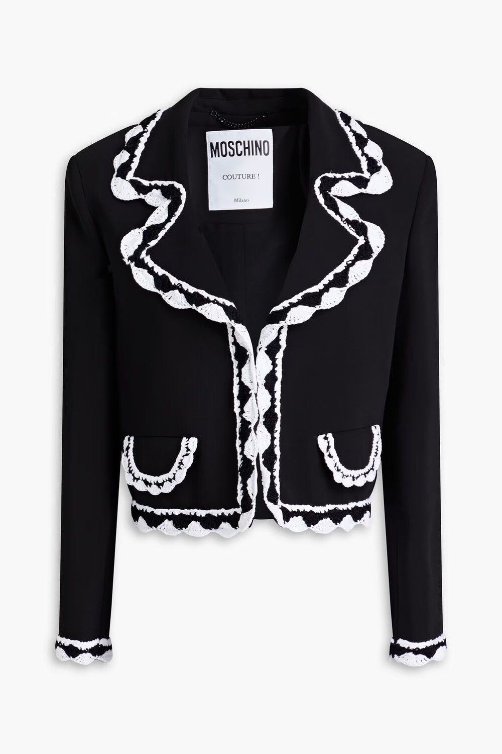 

Жакет из крепа с отделкой макраме Moschino, черный