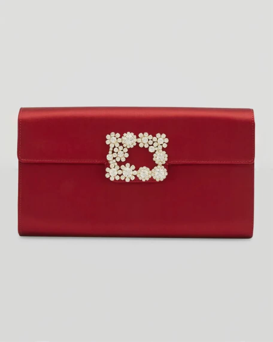 

Атласный клатч с цветочной пряжкой Roger Vivier