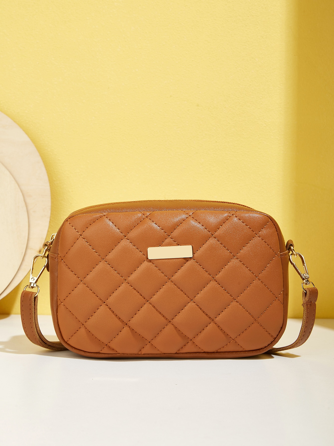 Легкая деловая повседневная мини-стеганая квадратная сумка с металлическими деталями для девочек-подростков, коричневый