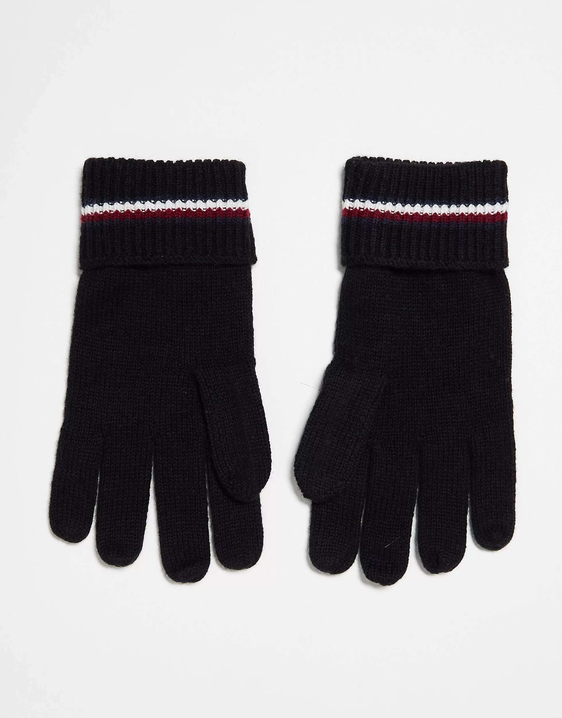 Черные корпоративные трикотажные перчатки Tommy Hilfiger черные трикотажные перчатки superdry workwear