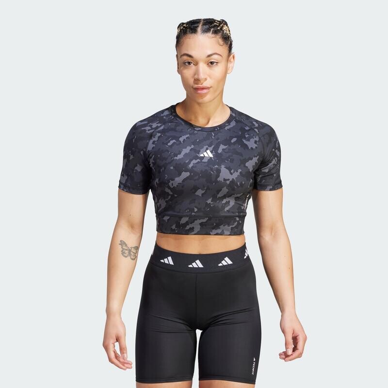 

Укороченная тренировочная футболка с камуфляжным принтом Techfit ADIDAS, цвет grau