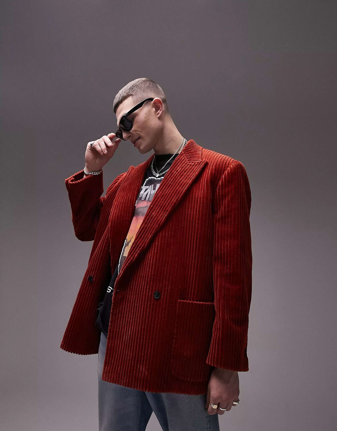 

Ржавый вельветовый блейзер свободного кроя Topman