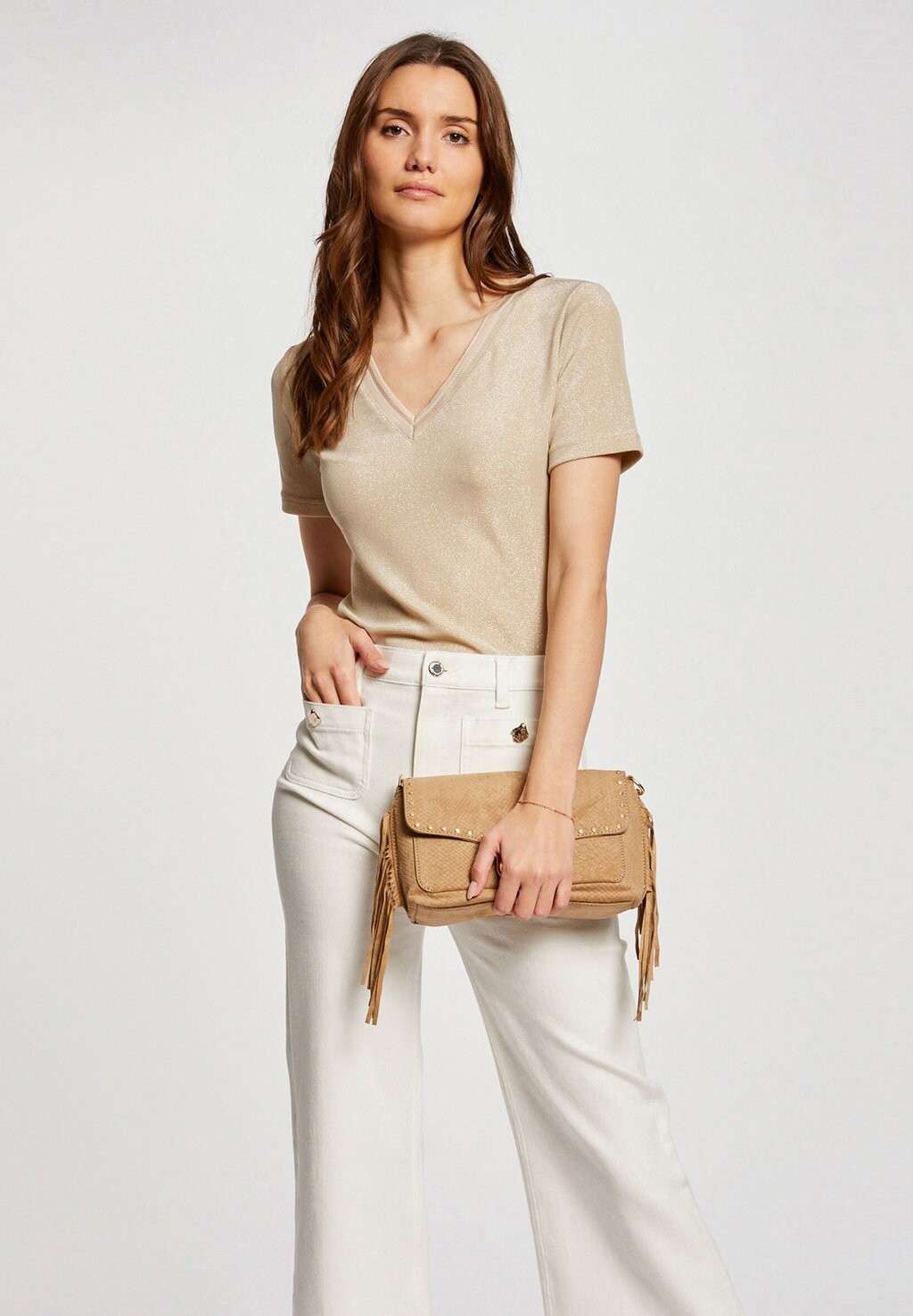 

Футболка с принтом Short-Sleeved With V-Neck Morgan, бежевый