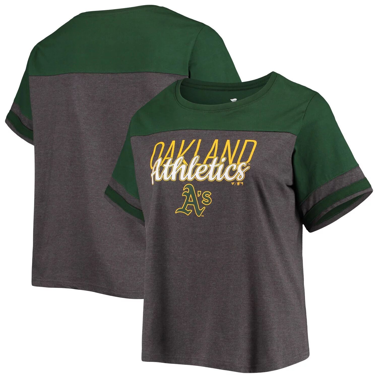 

Женская темно-серая/зеленая футболка Oakland Athletics с цветными блоками больших размеров, Зеленый