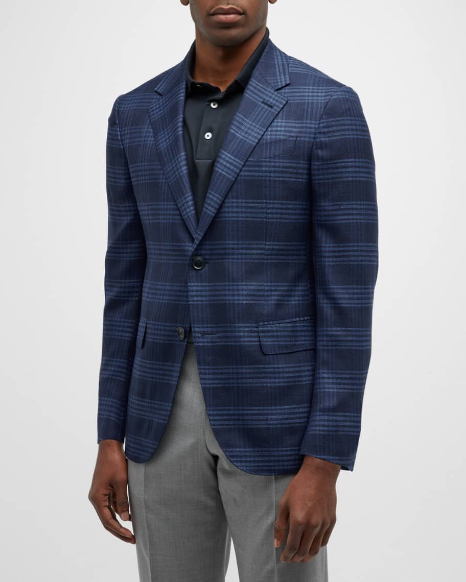 

Мужское спортивное пальто из шерсти и шелка в клетку ZEGNA, Черный