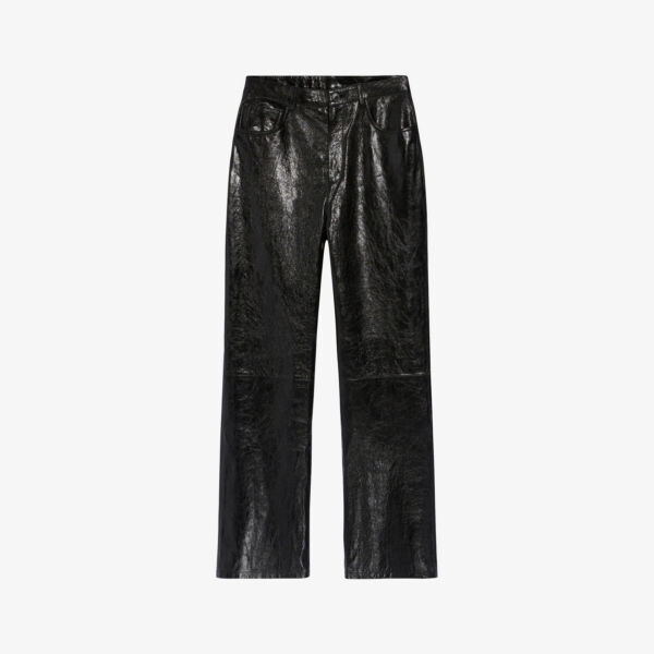 

Прямые кожаные брюки с высокой посадкой Claudie Pierlot, цвет noir / gris