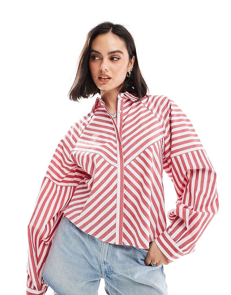 

ASOS DESIGN 2013 Рубашка с объемными рукавами и тройкой в ​​красную полоску