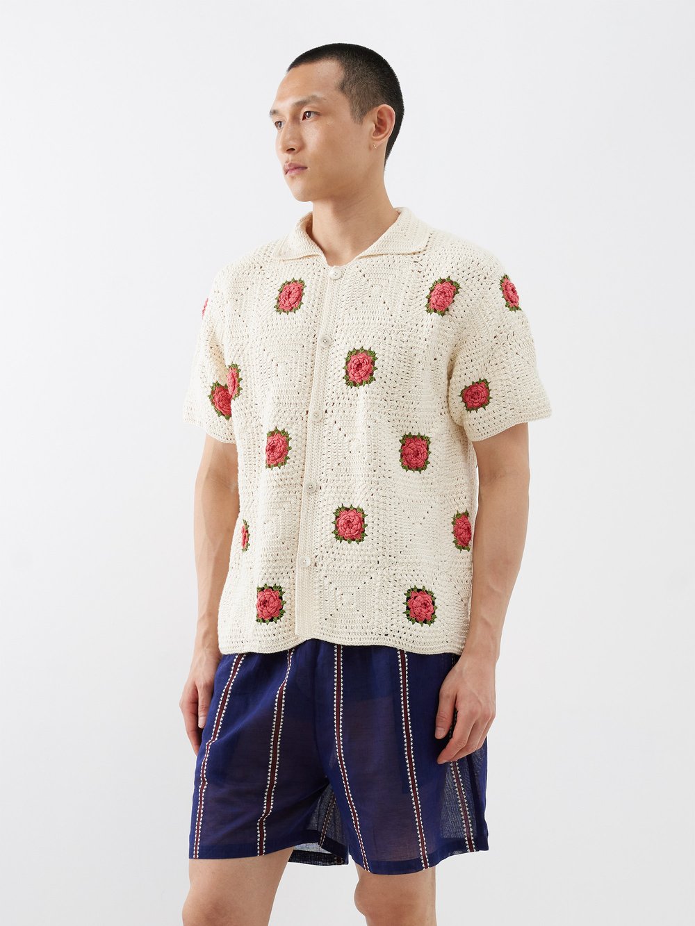 Рубашка с короткими рукавами крючком rosette Bode, бежевый рубашка bode embroidered buttercup белый