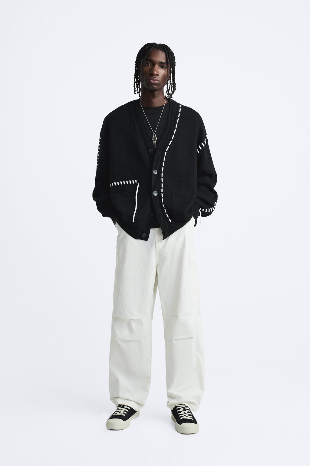

Кардиган с отстрочкой и лентой ZARA, черный