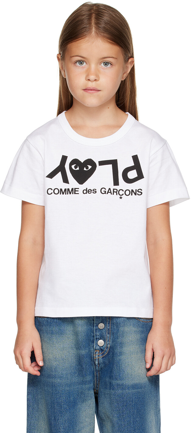 

Детская белая футболка с принтом Comme des Garçons, Белый