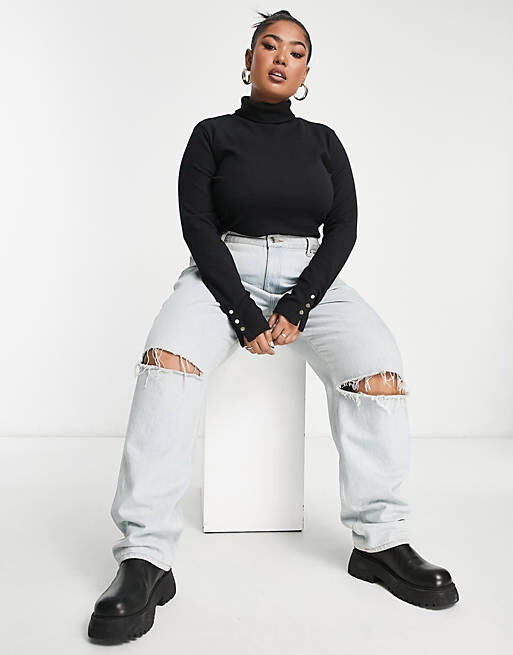 

Черный воротник с воротником-стойкой и манжетой на пуговицах ASOS DESIGN Curve