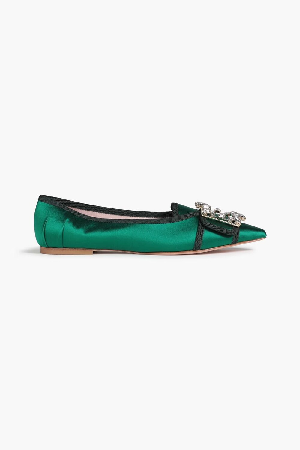 

Атласные туфли на плоской подошве с острым носком Broche Vivier Roger Vivier, зеленый