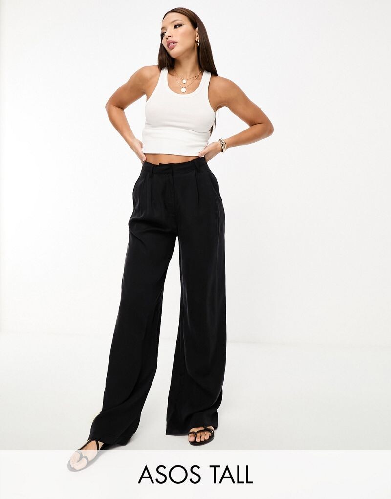 Черные повседневные широкие брюки ASOS DESIGN Tall