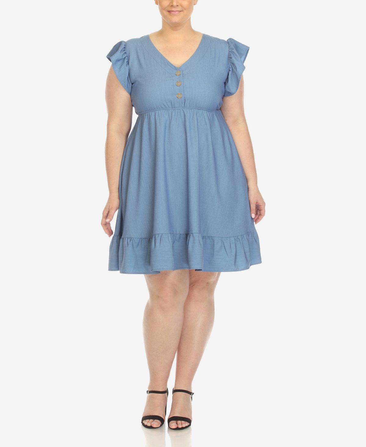 Платье длиной до колена с рукавами и рюшами больших размеров White Mark, синий