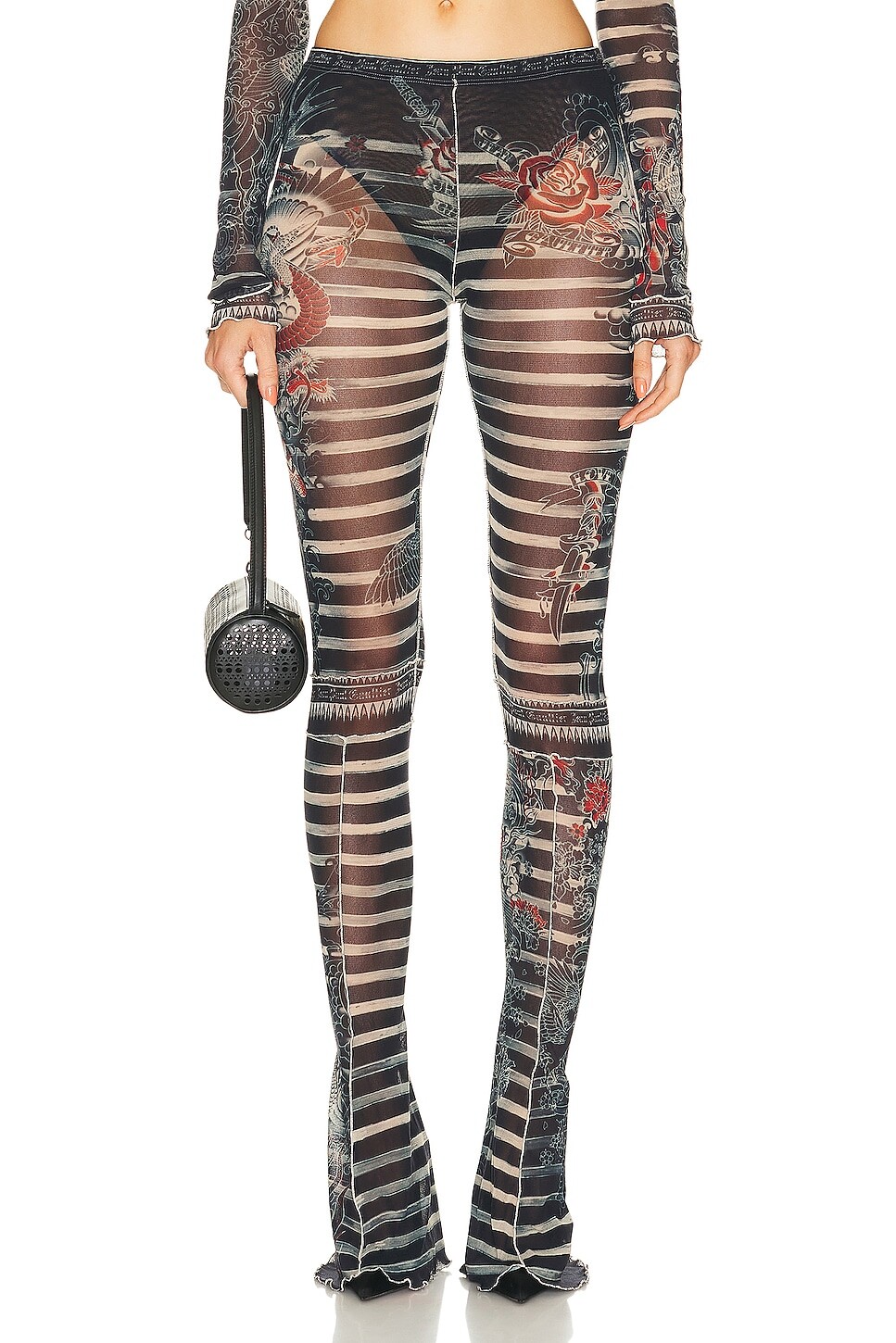 

Брюки Jean Paul Gaultier Printed Mariniere Tattoo Flare Trouser, цвет Navy, Blue, & White
