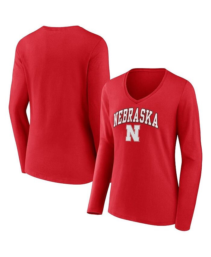 

Женская фирменная футболка Scarlet Nebraska Huskers Evergreen Campus с длинными рукавами и v-образным вырезом Fanatics, красный