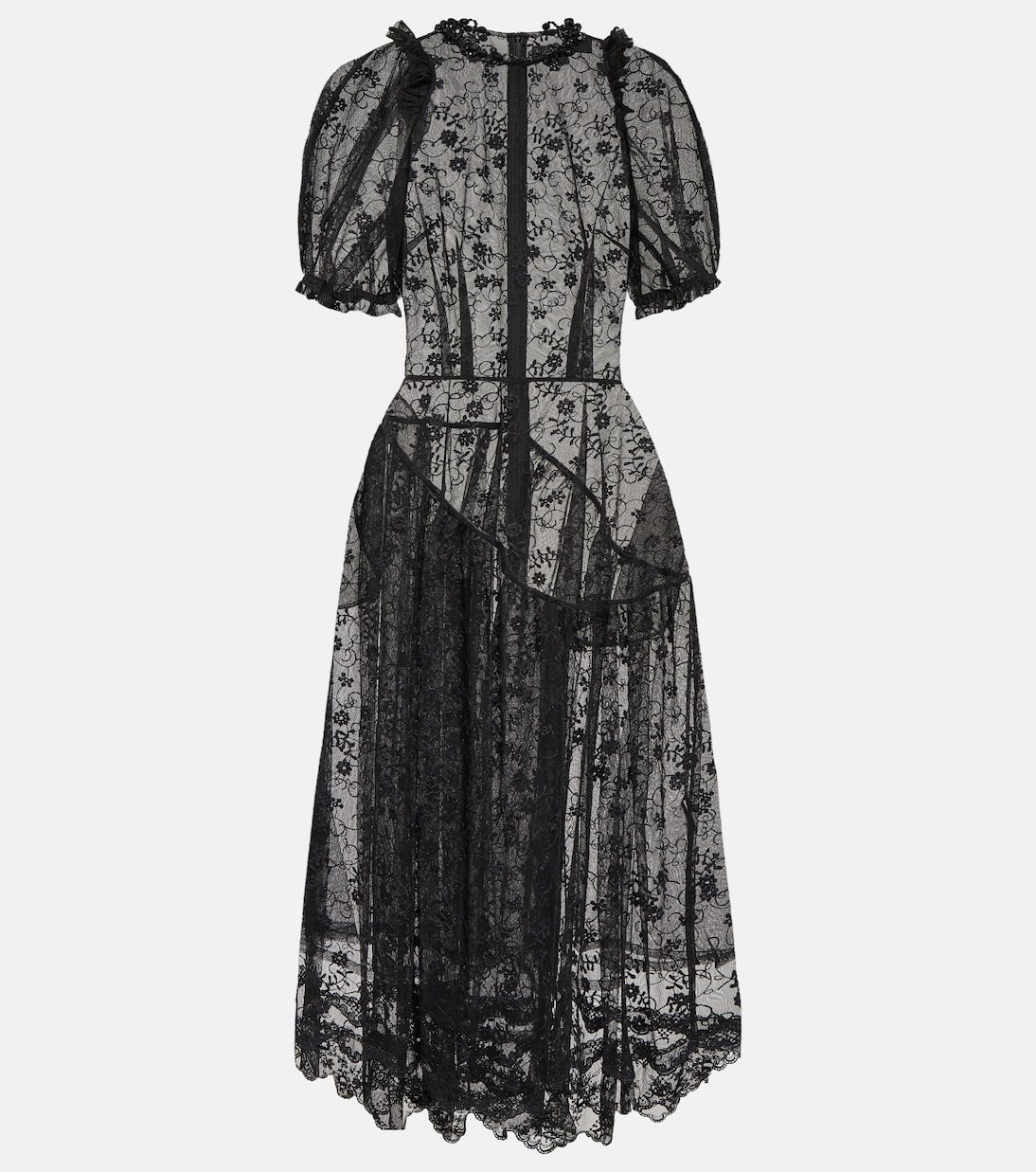 повседневное платье с оборками simone rocha Украшенное кружевное платье миди Simone Rocha, черный