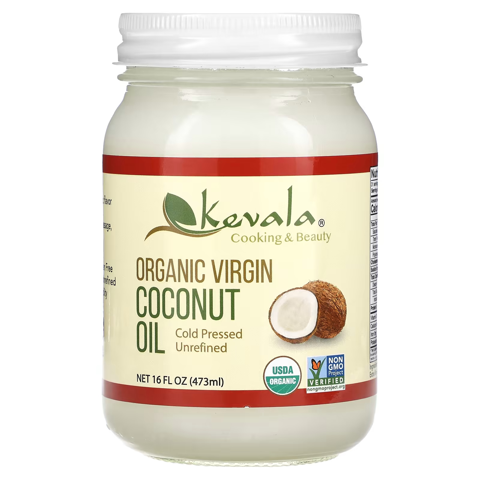 Масло кокосовое органическое Kevala первого отжима, 473 мл betterbody foods органическое кокосовое масло первого отжима 458 мл 15 5 жидк унции