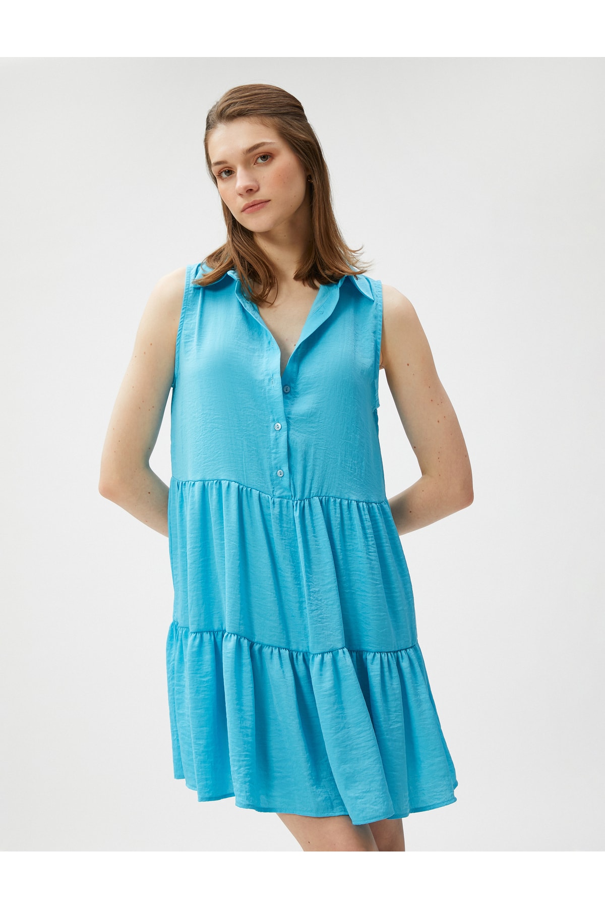 Платье-рубашка мини без рукавов Koton, бирюзовый