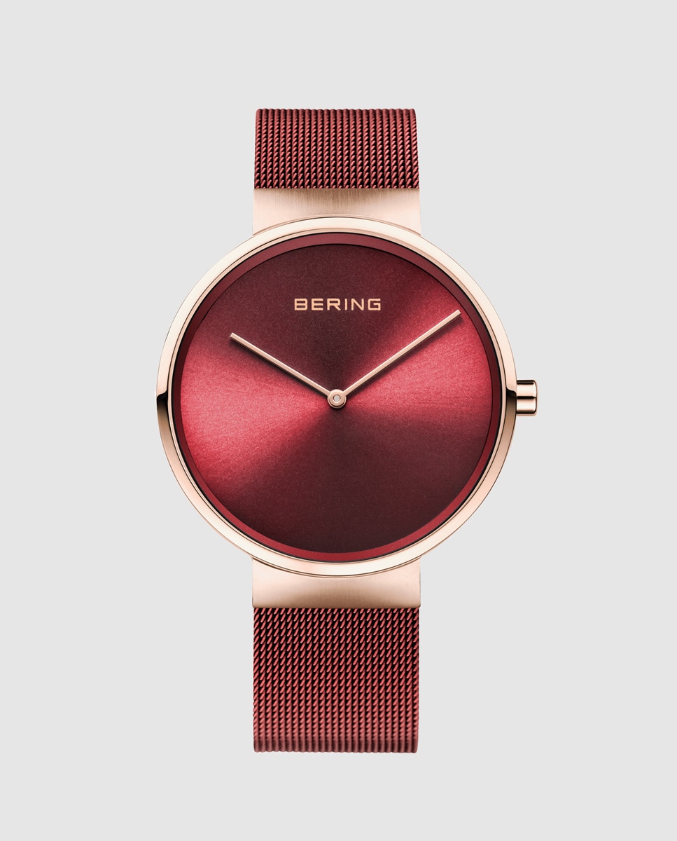 Bering 14539-363 Женские часы с красной стальной сеткой Bering, красный чехол панель бампер mypads для huawei honor 30 из прочного силикона с матовой отделкой под карбон коричневая