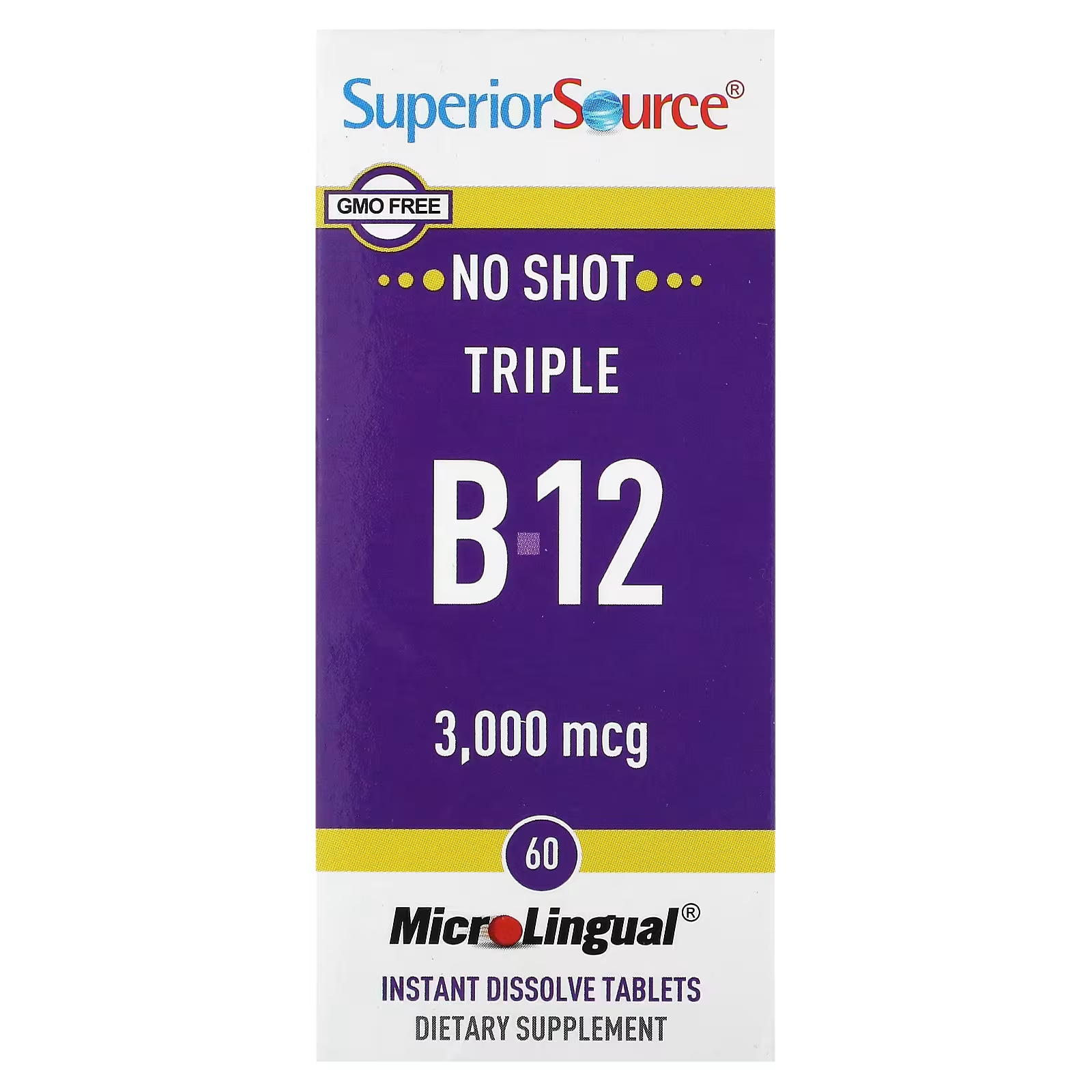 Пищевая добавка MicroLingual Superior Source Triple B-12, 60 растворяющихся таблеток метилкобаламин b 12 superior source 90 растворяющихся таблеток