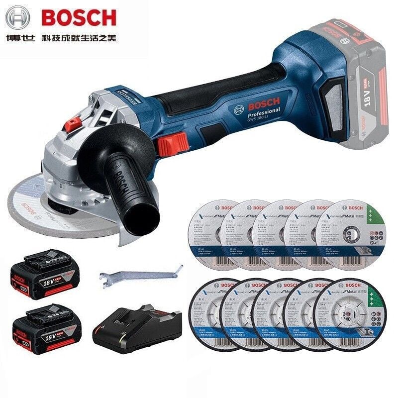 Угловая шлифовальная машина Bosch GWS180-Li + насадки, два аккумулятора