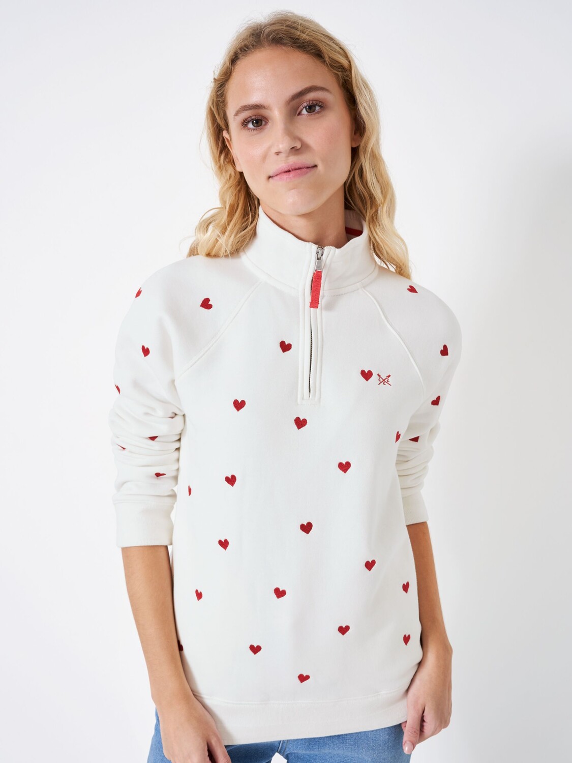 

Толстовка на молнии до половины Crew Clothing, белый/красный