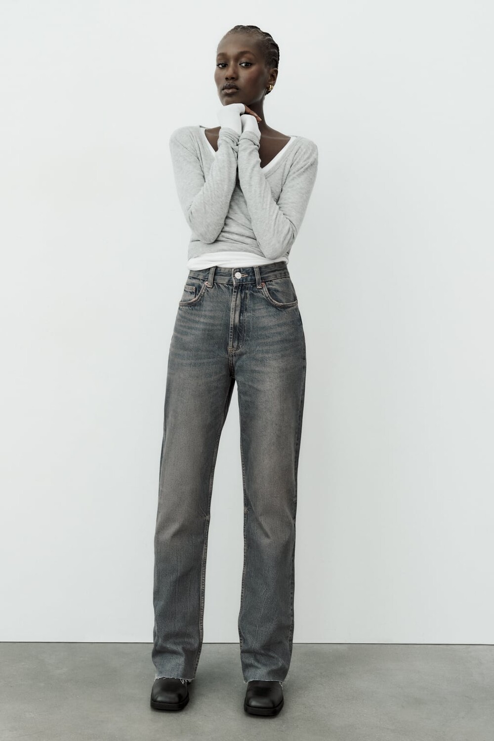 

Мягкая футболка с длинными рукавами ZARA, серый