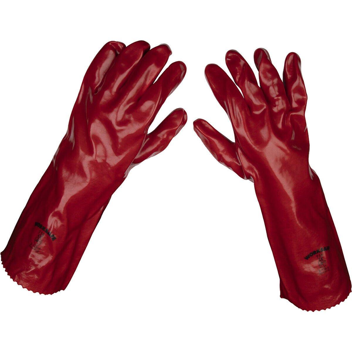 ПАРА красных рукавиц из ПВХ — защита предплечья — 450 мм — водонепроницаемая защита Loops, мультиколор пара универсальные перчатки из пвх xl трикотажные запястья водонепроницаемая защита loops мультиколор