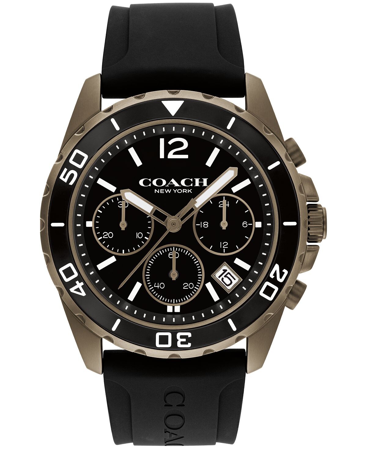 

Мужские часы Kent с черным силиконовым ремешком, 44 мм COACH