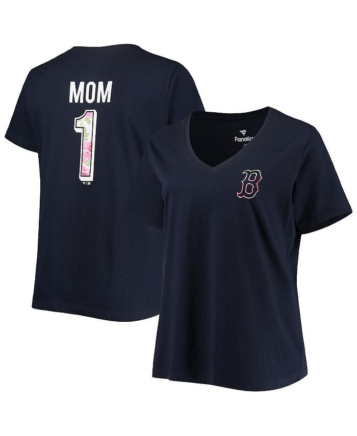 

Женская темно-синяя футболка Boston Red Sox Plus Size #1 Mom 2-Hit с v-образным вырезом Profile, синий
