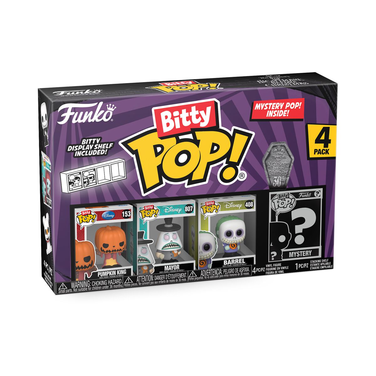 

Виниловая фигурка Pumpkin King, Mayor, Barrel + Mystery Figur (Bitty Pop! 4 Pack) Vinyl Figuren от The Nightmare Before Christmas