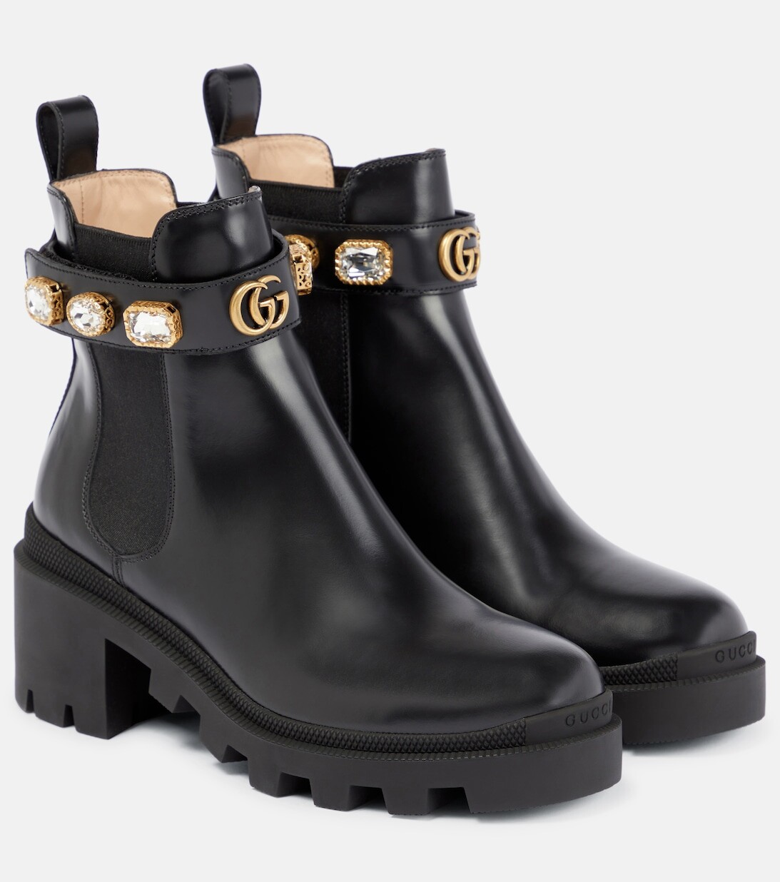 

Украшенные кожаные ботильоны Gucci, черный