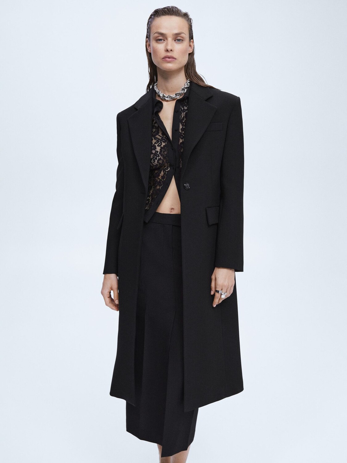 

Длинное пальто Mango Tailored, черное, Черный