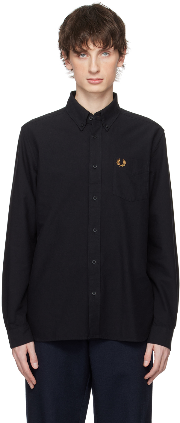 полосатая рубашка стандартного кроя из хлопковой пряжи Черная рубашка с вышивкой Fred Perry