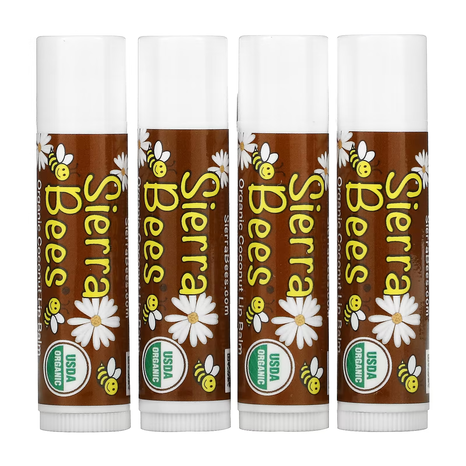 Органические бальзамы для губ Sierra Bees кокос, 4 упаковки по 4,25 г органические бальзамы для губ sierra bees с маслом какао 4 упаковки по 4 25 г