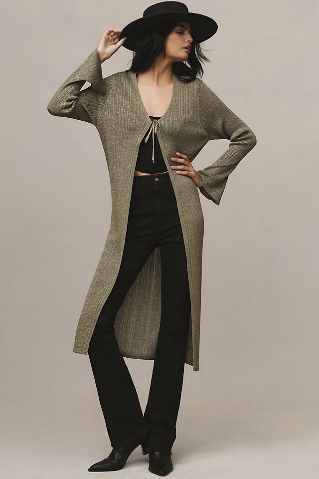 

Длинный блестящий кардиган Anthropologie, зеленый