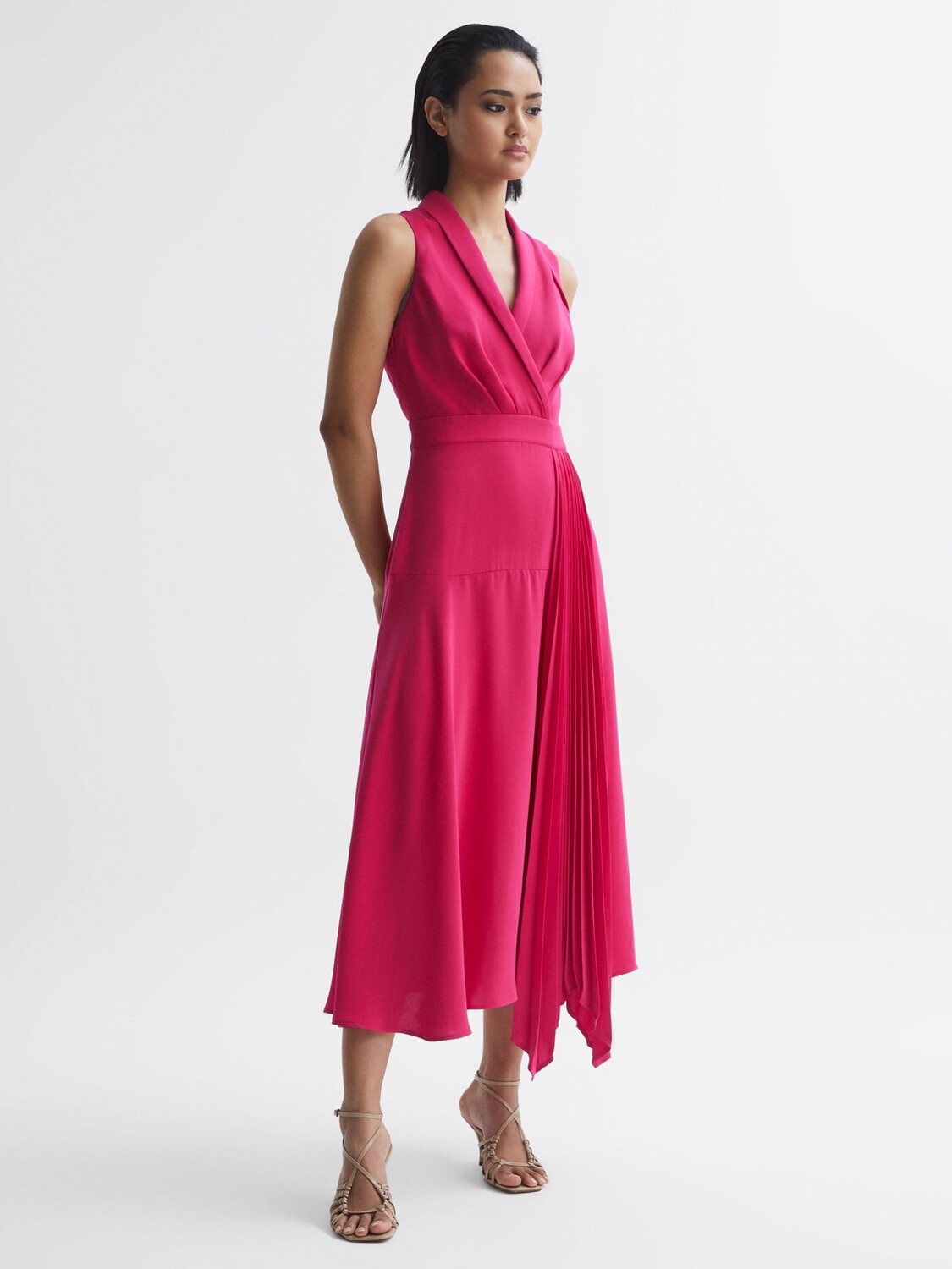 

Платье миди со складками Reiss Claire, розовый