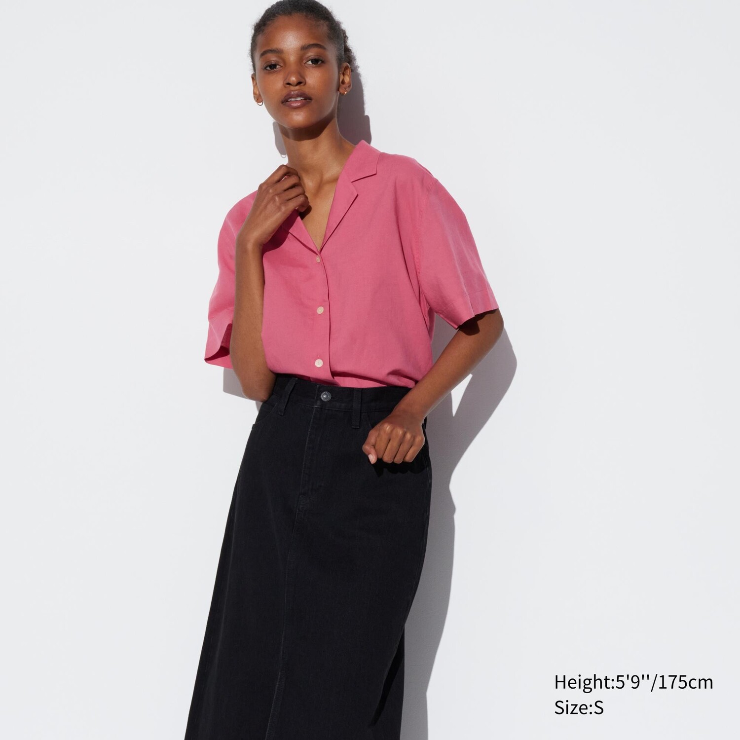 

Льняная рубашка с открытым вырезом UNIQLO, розовый