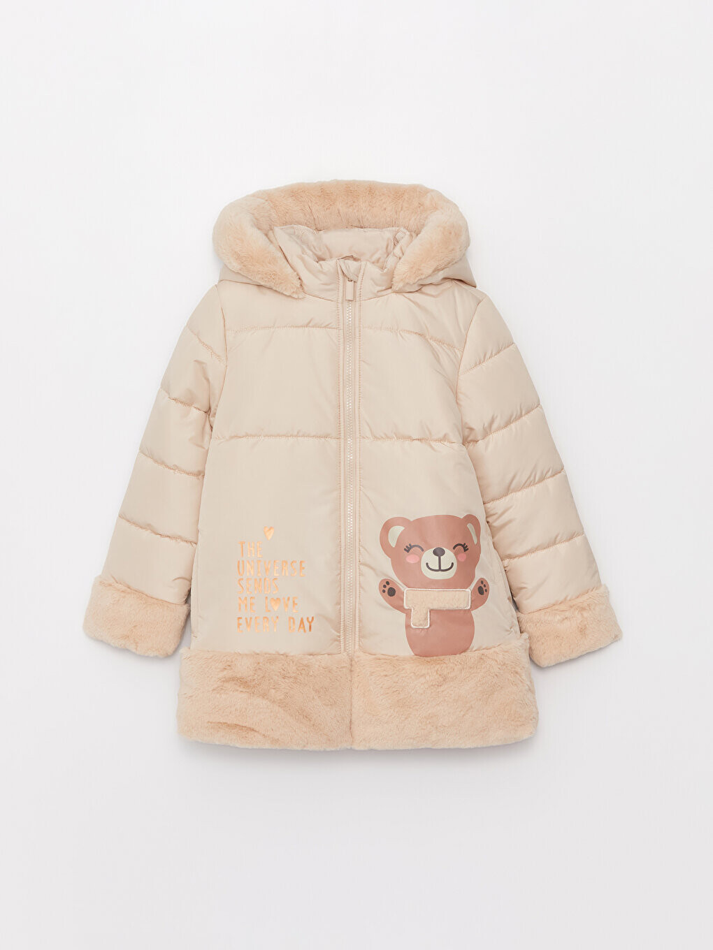 

Пальто для девочек с капюшоном и принтом LCW Kids, цвет кожи