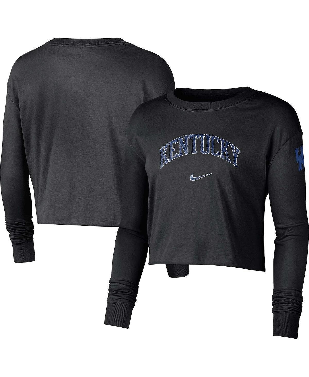 

Черная женская укороченная футболка с логотипом Kentucky Wildcats 2-Hit и длинными рукавами Nike, черный