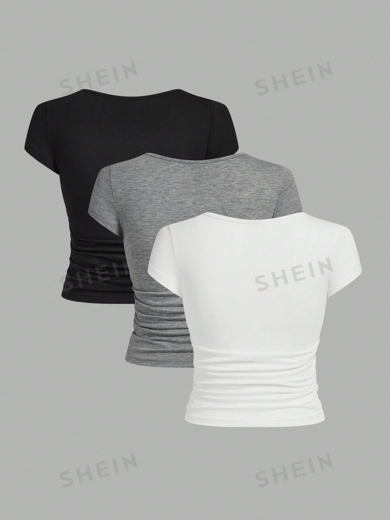 SHEIN EZwear Многоцветная трикотажная облегающая футболка с v-образным вырезом и короткими рукавами, многоцветный