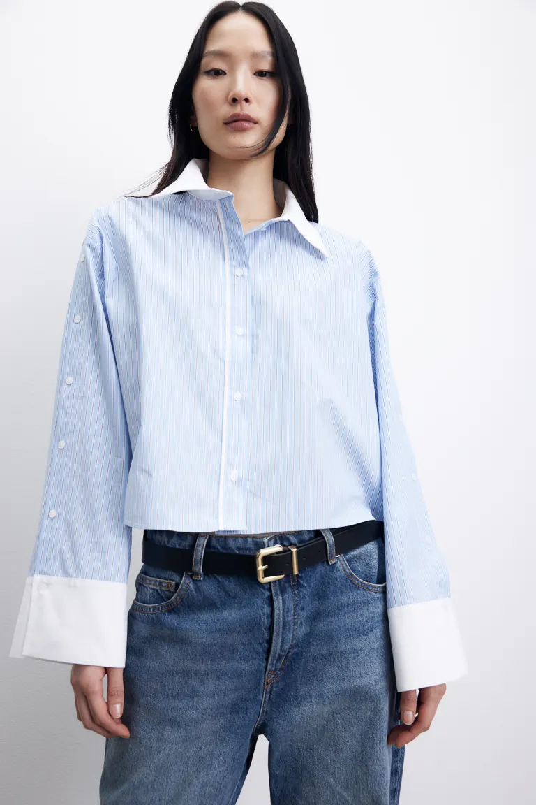 Укороченная блузка с пуговицами H&M, синий
