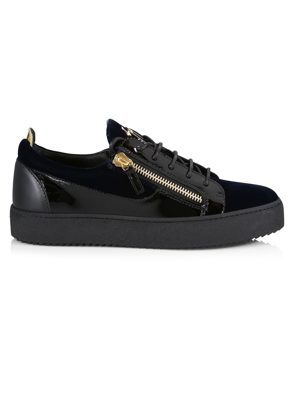 

Низкие кроссовки из кожи и бархата Giuseppe Zanotti, нави