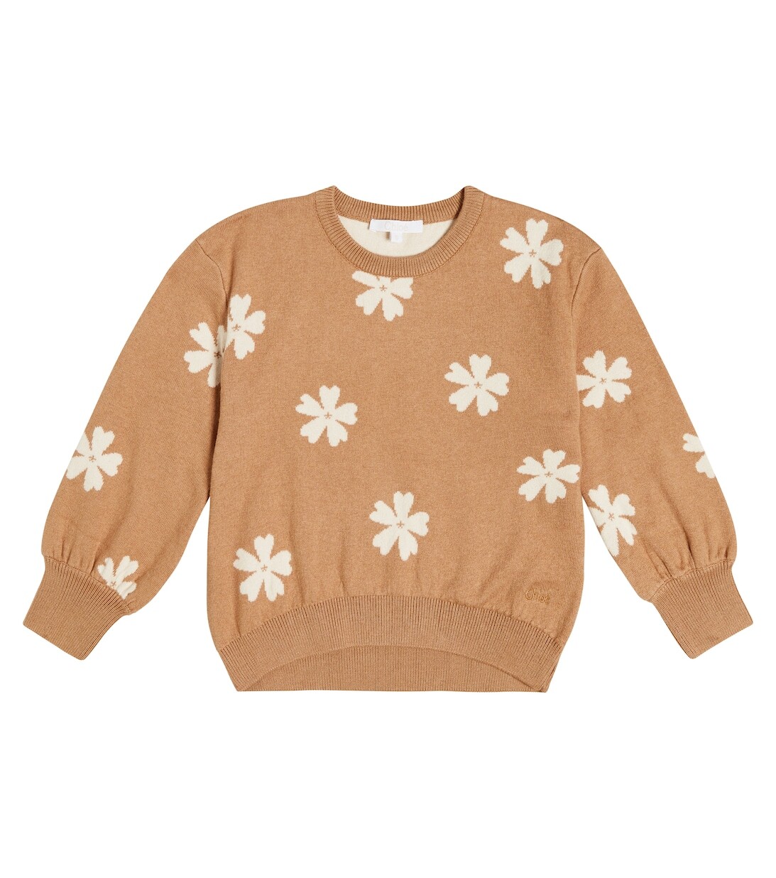 

Свитер из хлопка и шерсти с цветочным принтом Chloé, коричневый