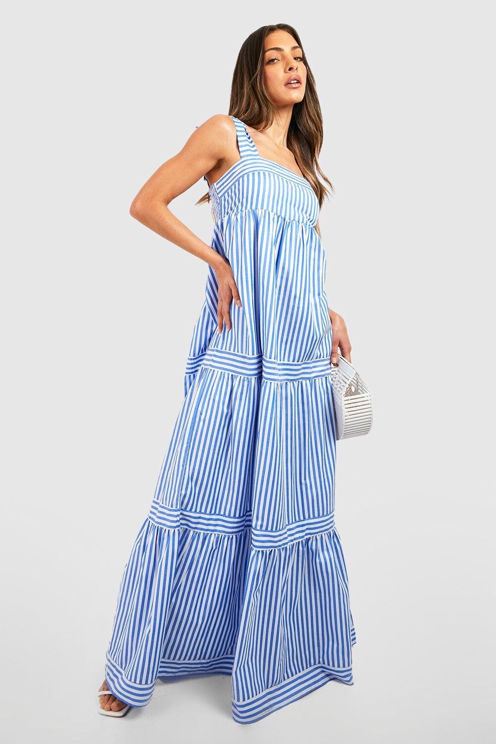 

Платье макси в полоску Boohoo, синий